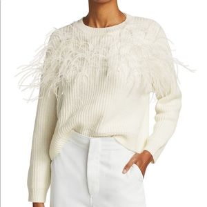 Cinq à Sept Wool blend ostrich feather sweater
